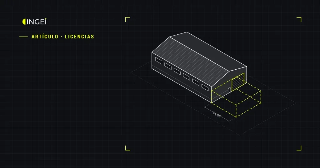 Dibujo isométrico de una nave con una ampliación marcada en discontinua