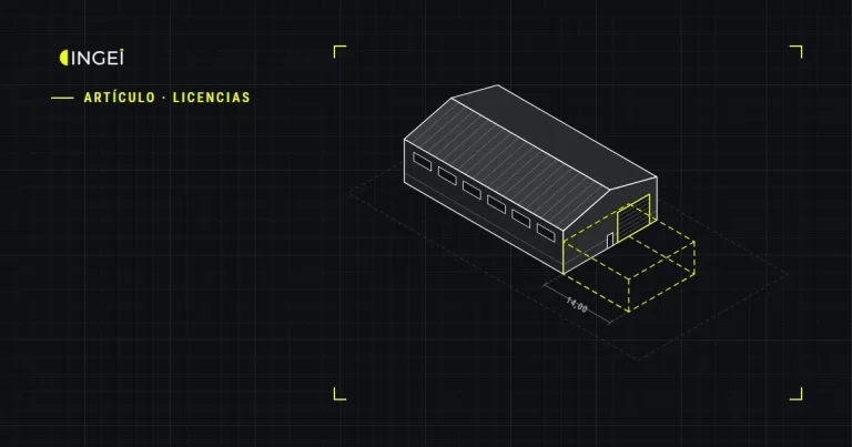 Dibujo isométrico de una nave con una ampliación marcada en discontinua