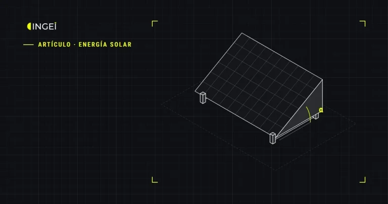 Dibujo isométrico de una placa solar con su ángulo de inclinación