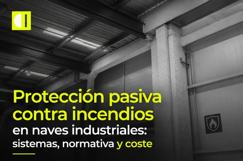 Estructura metálica de una nave industrial con protección pasiva contra incendios y señalización PCI